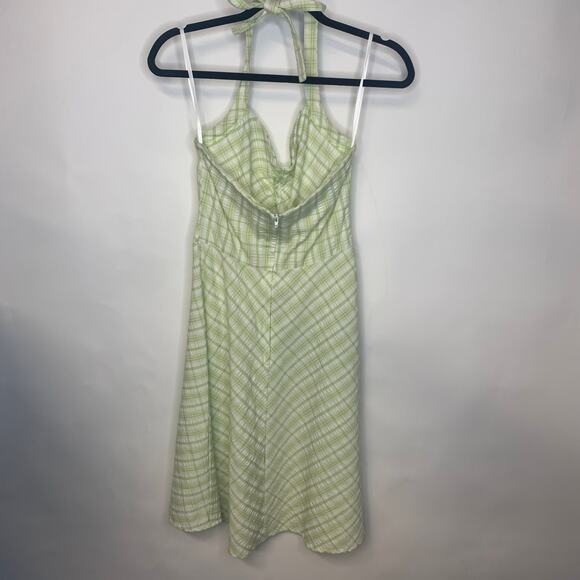VintageY2k Lime Green Plaid Halter Dress Sz Small - Picture 7 of 16